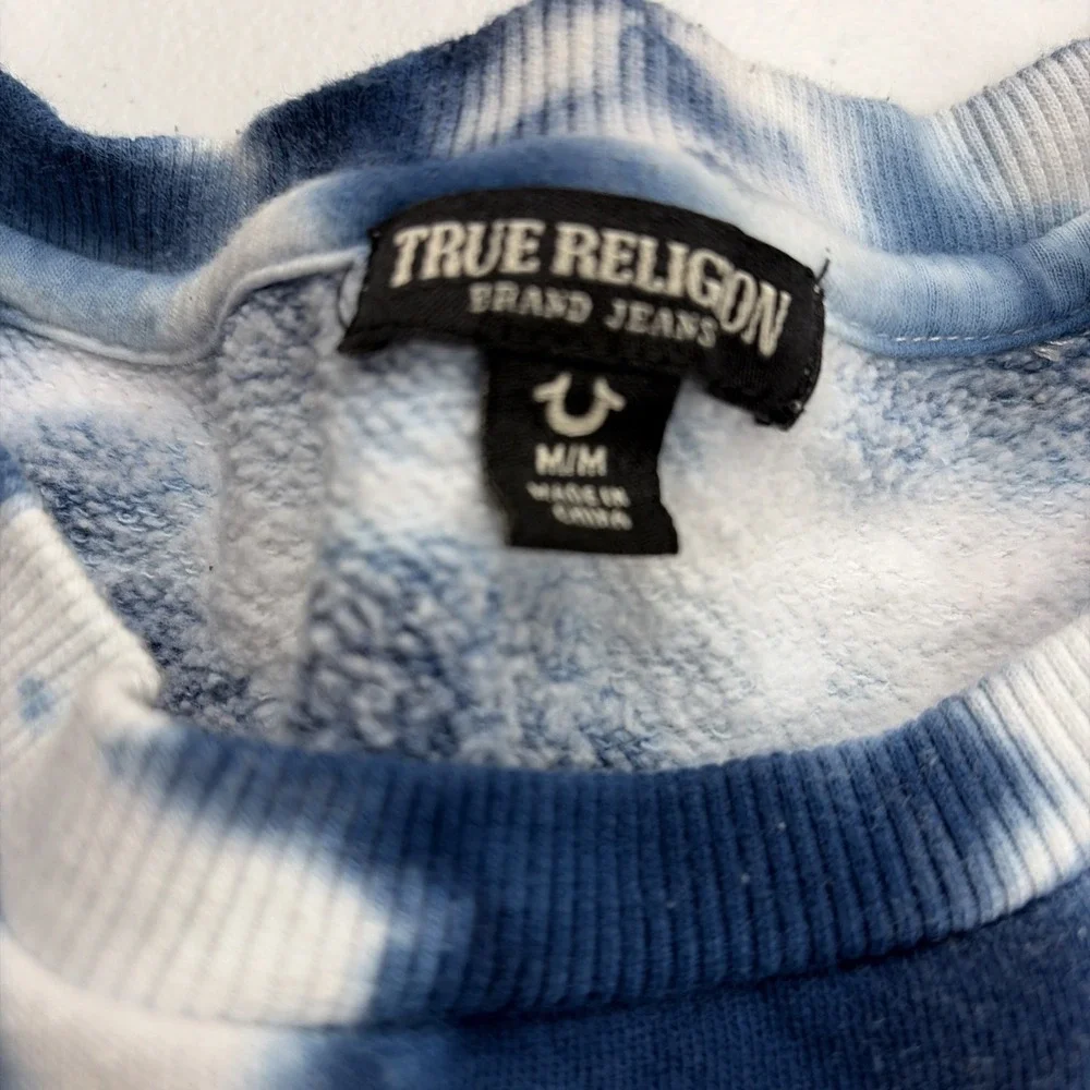 True Religion Tie Dye Buddha Poseidon Sweatshirt Crewneck Men's Medium Blue